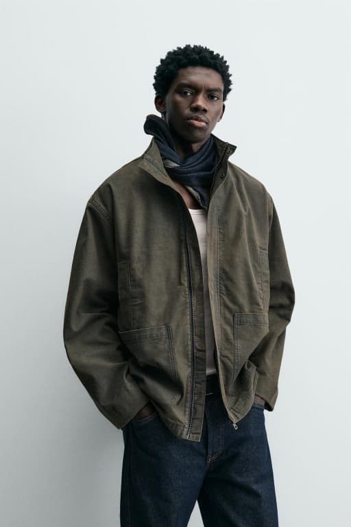 Washed relaxed fit denim parka