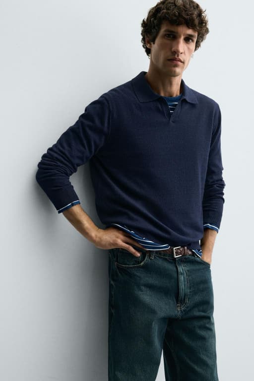 Textured knit polo shirt