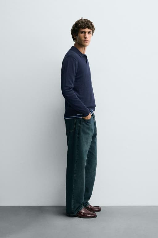 Textured knit polo shirt
