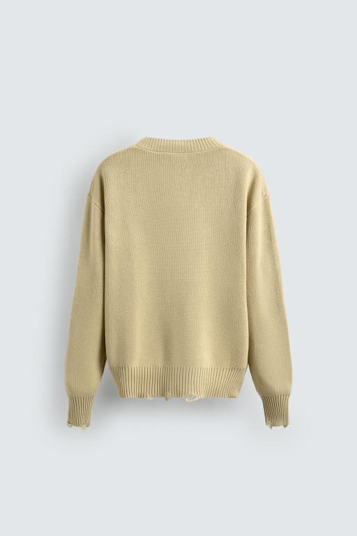 Distressed ribbed cardigan