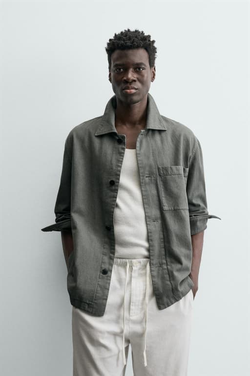 Linen cottom pocket overshirt