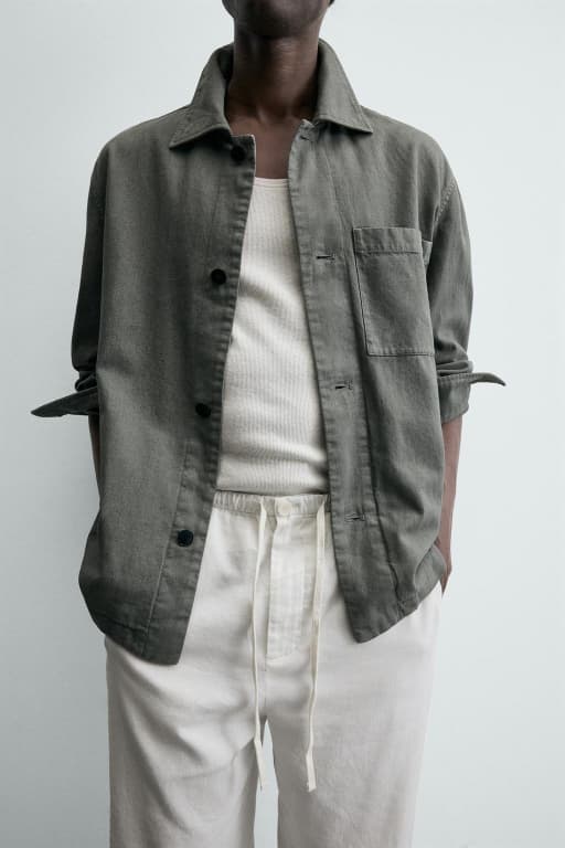 Linen cottom pocket overshirt