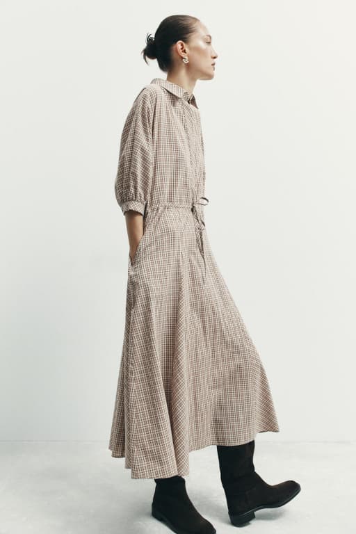 Plaid godet shirt dress