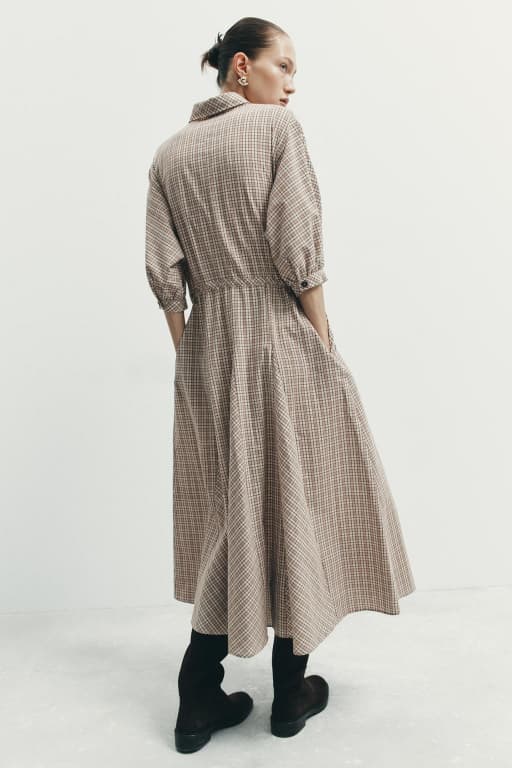 Plaid godet shirt dress