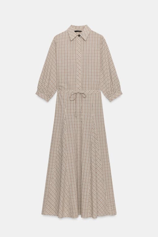 Plaid godet shirt dress