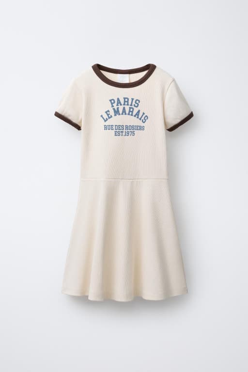 Text print ribbed dress