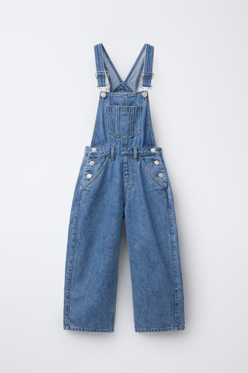 Striped balloon denim overalls