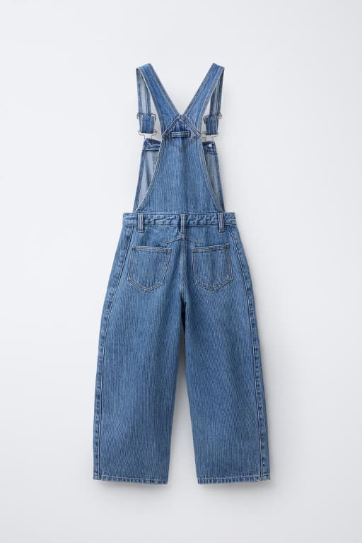 Striped balloon denim overalls