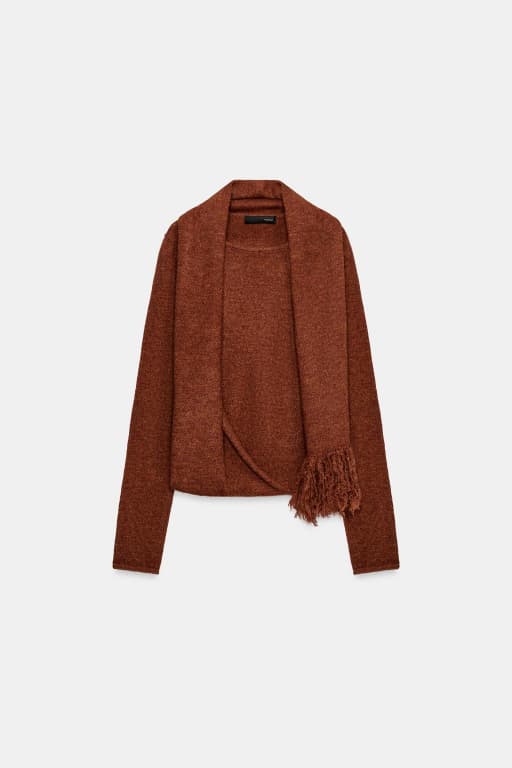Fringe scarf knit jumper