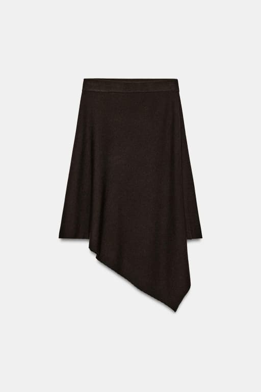 Asymmetric knit midi skirt