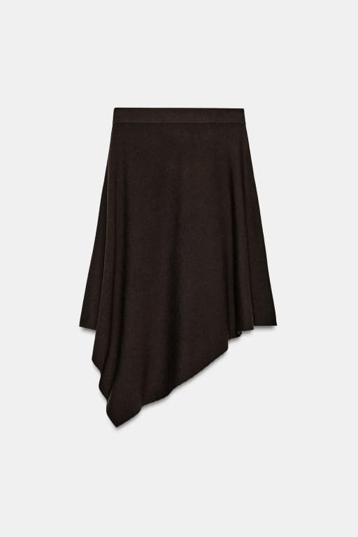 Asymmetric knit midi skirt
