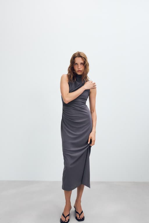 Draped high neck dress